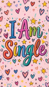 色彩繽紛的插圖，包含心形、星星，以及以彩虹字體書寫的「I Am Single」字句。
