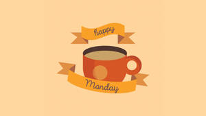 橙色咖啡杯，帶有「happy monday」橫幅，桃色背景。 — 咖啡 壁紙