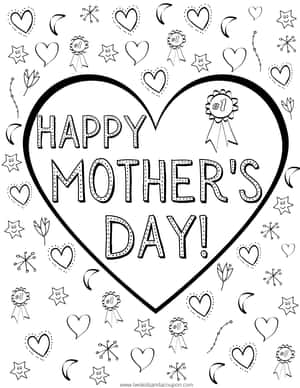 Happy Mother's Day 填色頁，有心形、星星和絲帶