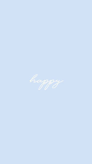 淺藍色背景上以白色草書寫成的「happy」一詞。 — 簡約藍色美學 壁紙