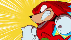 動漫風格的紅色刺蝟 Knuckles，握緊拳頭，表情堅定。