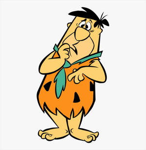 Fred Flintstone 穿著橙色石器時代服裝，配綠色領帶，若有所思。 — 黑白藝術 壁紙