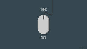 一個用線懸掛的電腦滑鼠，上方有THINK，下方有CODE。