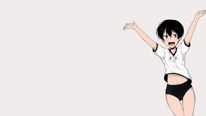 動漫女孩身穿運動服，高舉雙臂歡快地跳躍。