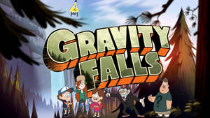 Gravity Falls 動畫節目標題，主要角色在森林場景中。