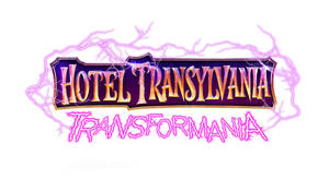帶有粉紅色閃電效果的 Hotel Transylvania Transformania 標誌