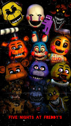 來自Five Nights at Freddy's的可怕機械動物角色，眼睛發光，牙齒鋒利。