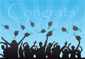 畢業生喺藍天下拋帽慶祝，上面有 'Congrats Graduate' 字樣。 — 慶祝 壁紙