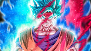 動漫角色，藍色頭髮和發光的眼睛，被宇宙能量包圍。 — 龍珠 壁紙
