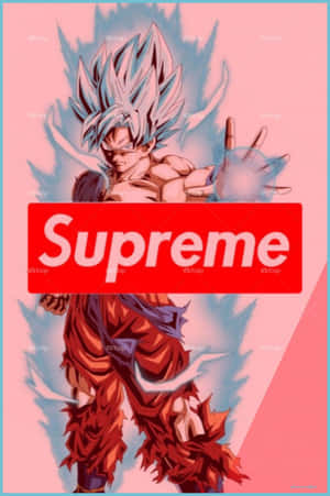 動畫戰士悟空以超級賽亞人藍色形態，配上紅色Supreme標誌。