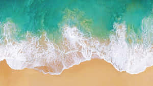 碧綠色的海浪從上方滾向金色沙灘。