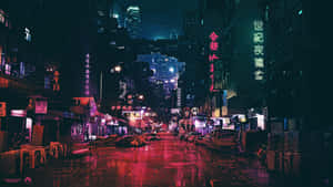 雨夜的霓虹燈小巷，在密集的亞洲城市夜晚，發光的招牌。