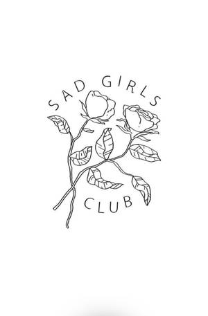 兩朵玫瑰和文字 sad girls club 的黑色線條藝術標誌