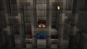 Minecraft角色在石頭監獄牢房裏有火炬