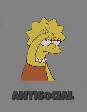 麗莎·辛普森卡通角色舉中指，下面有 'antisocial' 字樣。