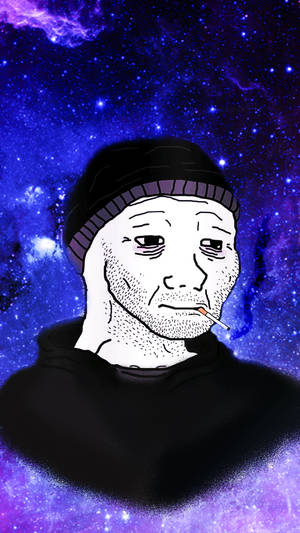 戴冷帽男子在星空宇宙背景下吸煙