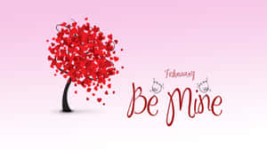 情人節的心形樹和 'Be Mine' 文字。