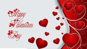 灰色背景上帶有紅色心形和手寫文字的 Happy Valentine's Day 問候。