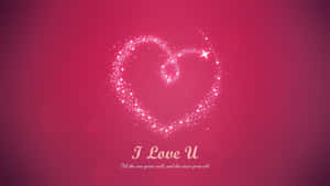 一顆由星星組成的發光心形，在粉紅色背景上，帶有「I Love U」文字。