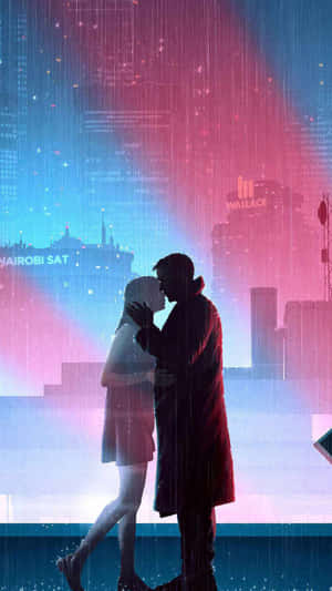 情侶在夜晚霓虹燈下雨中接吻。 — 情侶 GIF 壁紙