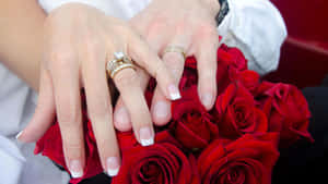 情侶戴著結婚戒指的手捧著紅玫瑰花束。 — 情侶 GIF 壁紙