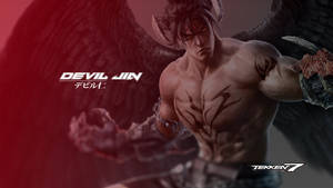 來自《鐵拳7》的惡魔仁，擁有黑色翅膀和惡魔紋身，擺出戰鬥姿勢。 — 反派出久 壁紙