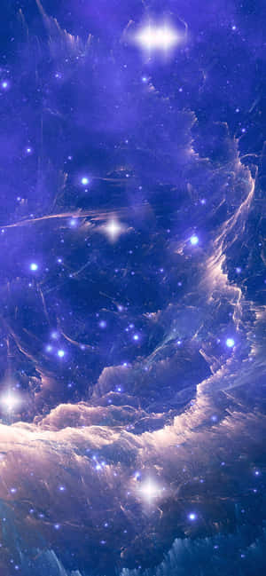 深空中帶有發光星星和旋轉紫藍色雲彩的宇宙星雲。