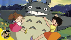 兩個孩子在綠色田野中擁抱一隻巨大的友善生物。