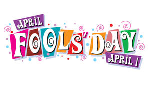April Fools' Day 慶祝圖案，帶有彩色字母和漩渦。