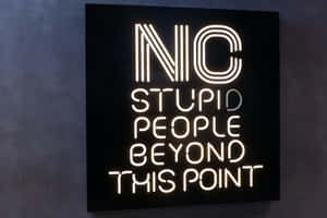 霓虹燈牌在深色牆上顯示 'NIC STUPID PEOPLE BEYOND THIS POINT'。