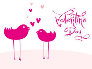 兩隻粉紅色鳥面對面，帶有心形和Valentine Day文字。 — 可愛情人節gif 壁紙