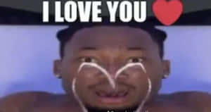 男人用繩子在臉上形成心形，下方有 I LOVE YOU 文字。