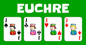 四個插圖尤克爾傑克在綠色背景上，並有「euchre」字樣。