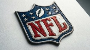 帶有星星和足球設計的紅、白、藍NFL標誌徽章。