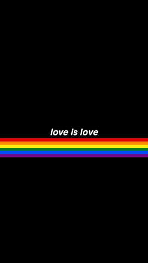 黑色背景配彩虹條紋及文字 love is love