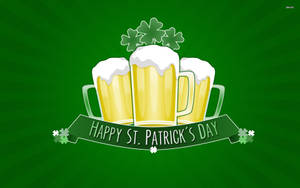 三個啤酒杯帶有酢漿草和寫著「Happy St Patrick's Day」的橫幅。