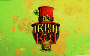 Irish Reel 插圖，帶有高帽、三葉草和金鍋，背景為紋理綠色和黃色。