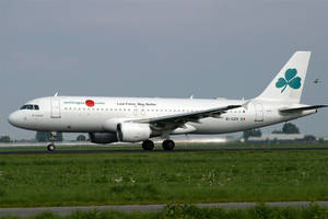 愛爾蘭航空飛機在跑道上，帶有三葉草標誌