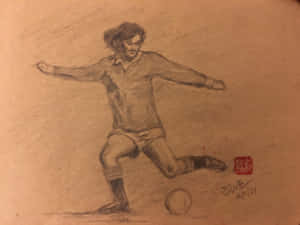 在動態鉛筆素描中，一名足球員正在踢球。