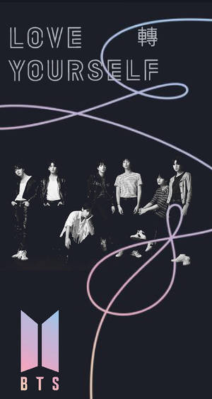 BTS 成員以單色呈現，帶有發光的粉紅色藍色線條和 LOVE YOURSELF 文字。