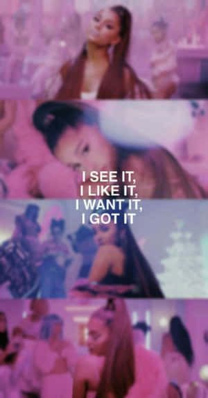 Ariana Grande 在粉紅色派對中，帶有文字疊加