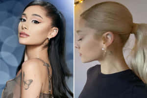 Ariana Grande 以兩種姿勢展示紋身和耳環。