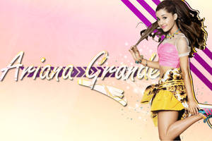 Ariana Grande 穿著粉紅色上衣和黃色裙子跳舞，帶有閃光。
