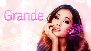 Ariana Grande 在發光的粉紅色音樂主題肖像中，帶有散景燈光和數位效果。