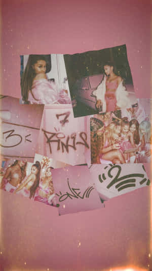 帶有塗鴉和閃光的Ariana Grande照片粉紅色拼貼。