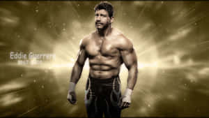 摔角手 Eddie Guerrero 身穿摔角裝備，背景為發光的金色。