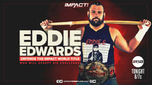 摔角手 Eddie Edwards 為 Impact Wrestling 手持冠軍腰帶和木棒。