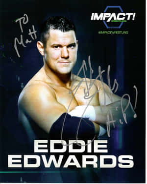 摔角手 Eddie Edwards 喺 Impact Wrestling 宣傳照中嘅簽名相。