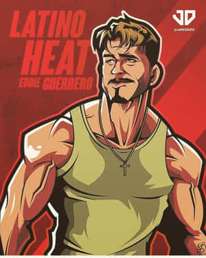 摔角手 Eddie Guerrero 的插圖，眼神專注，戴著十字架項鍊。