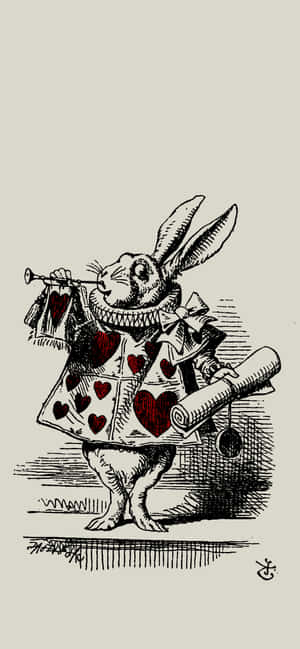 插畫白兔穿心形外套拿小號和卷軸